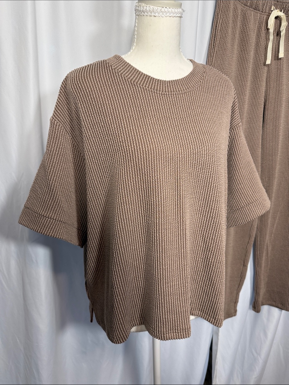 Zenana Ribbed Knit Short Sleeve and Wide-Leg Pants Set - Picture 2 of 7